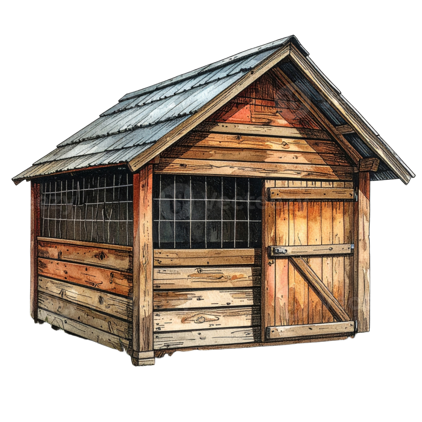 a watercolor sketch of an old outhouse