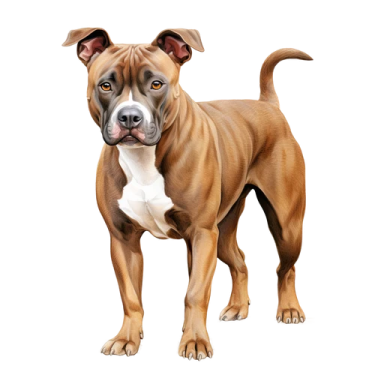 a brown and white dog standing on a white background