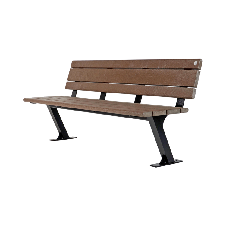 a wooden bench sitting on top of a metal stand
