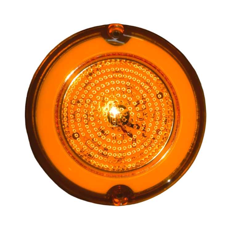 a close up view of an orange led light
