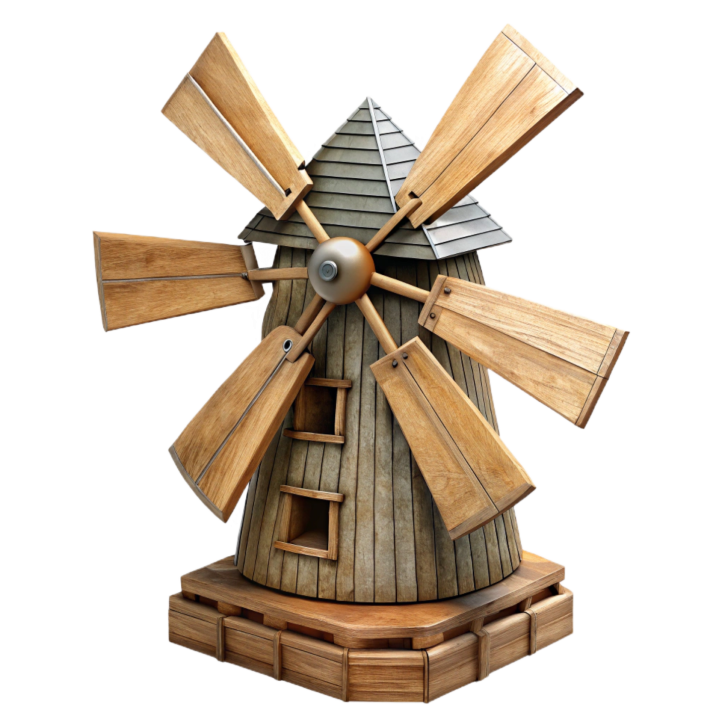 a wooden windmill on a white background