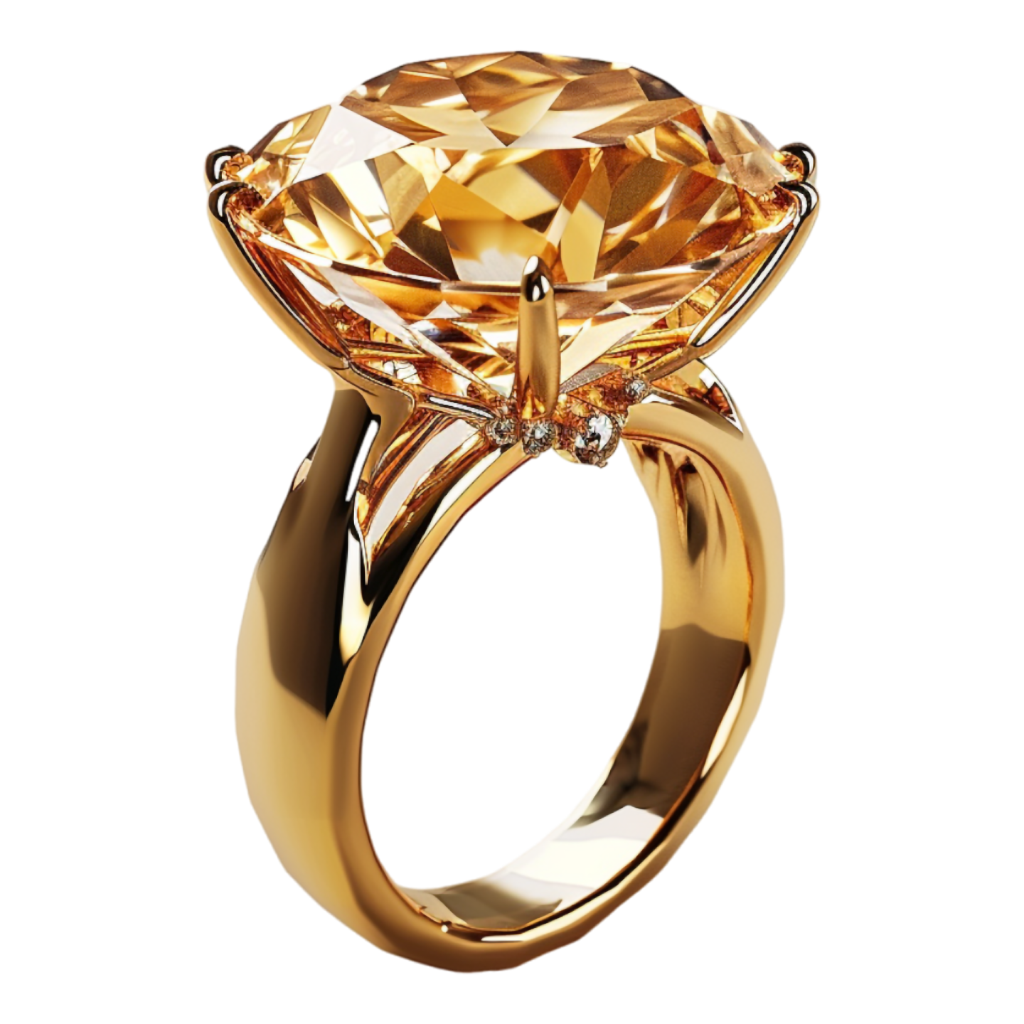 a gold ring with an orange topazte