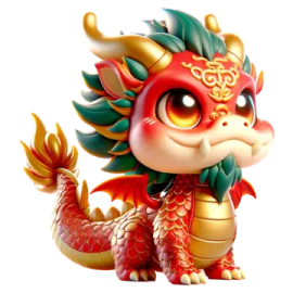 a red and gold dragon fig with a green tail