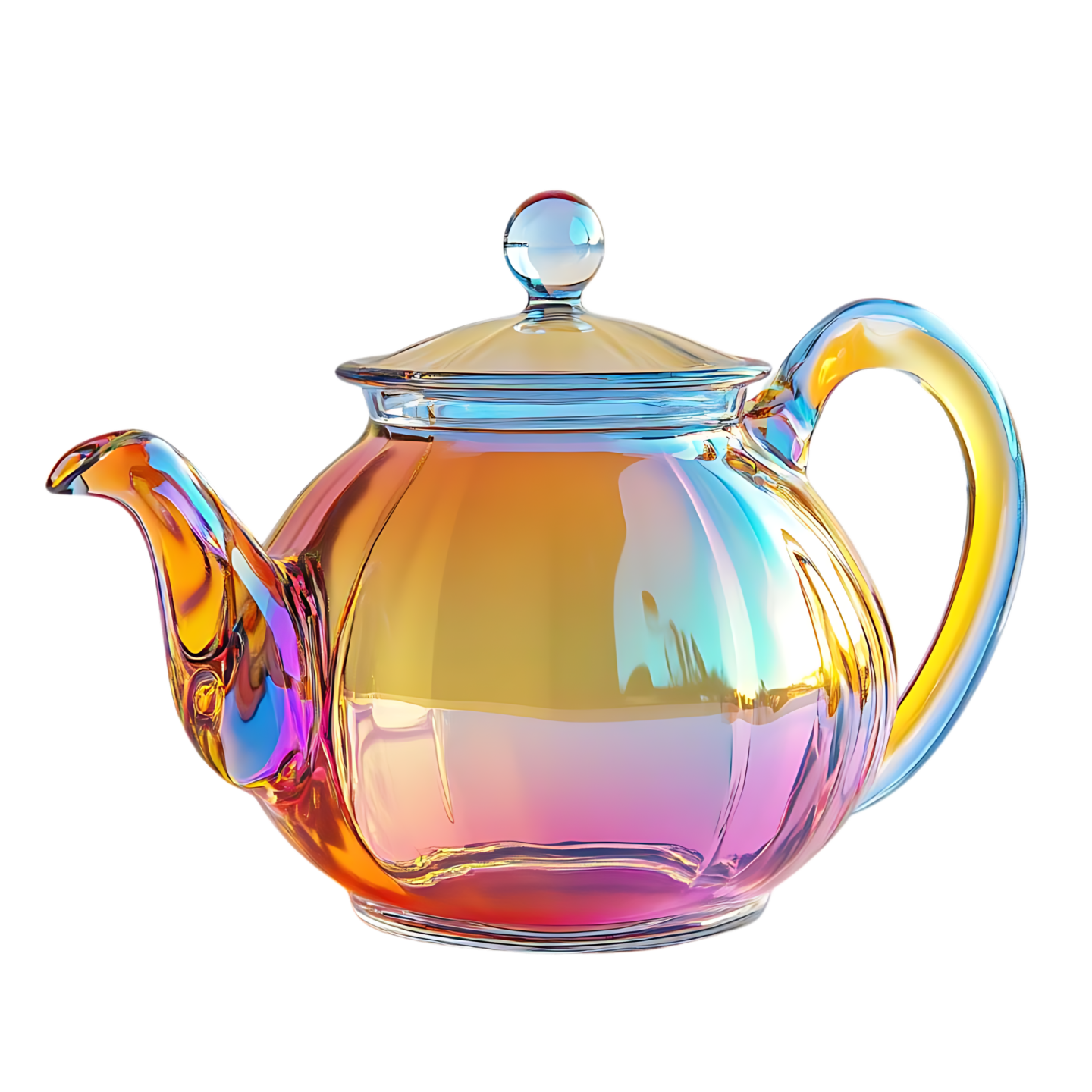 a colorful glass teapot with a lid