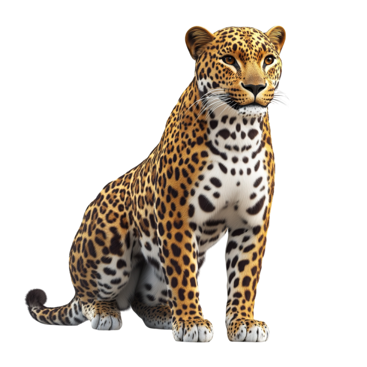a leopard sitting down and looking at the camera