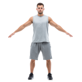 a man in grey tank top and gray shorts