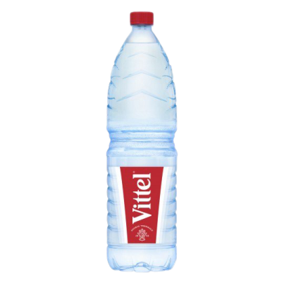 a bottle of water with a red cap