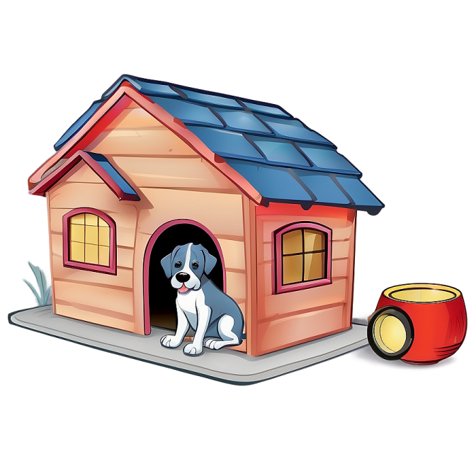 a dog is sitting in the dog house