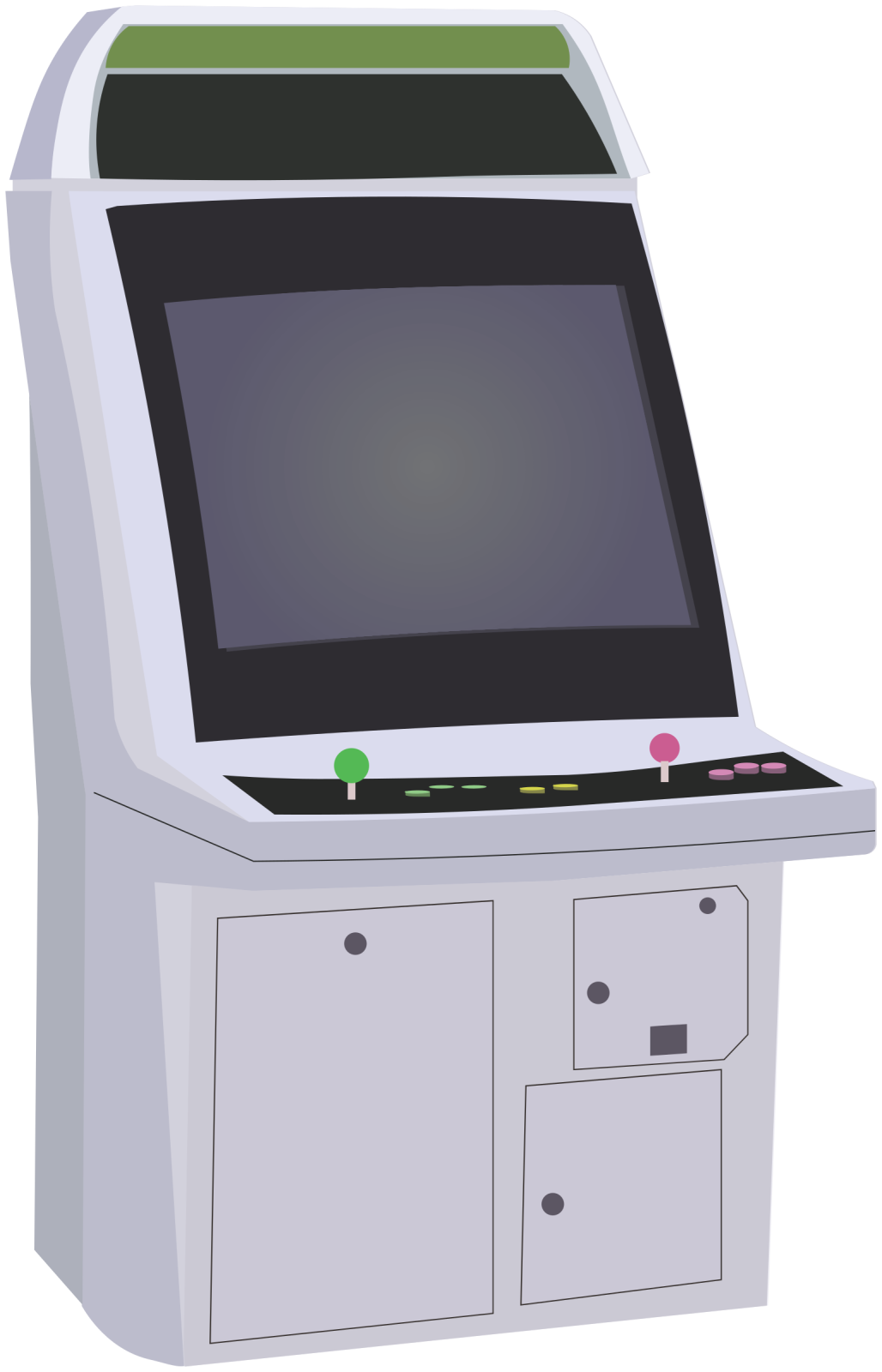 an old arcade machine with a green screen
