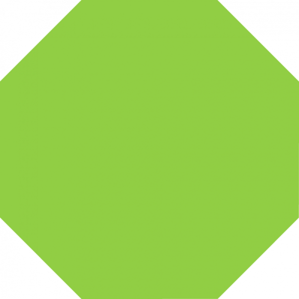 a green hexagon on a white background
