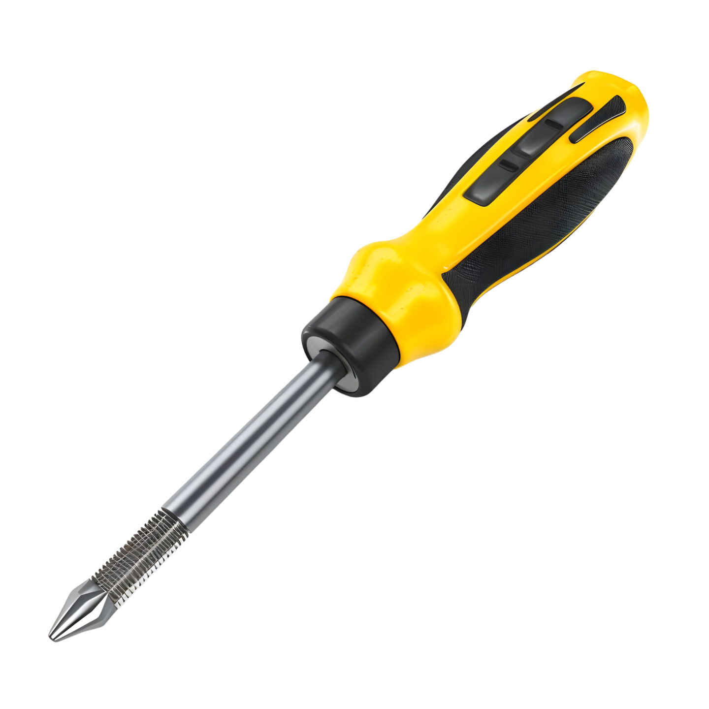 a yellow and black screwdriver on a white background