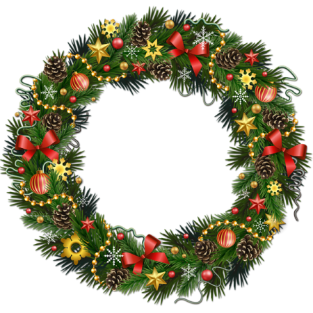 a christmas wreath with ornaments and decorations