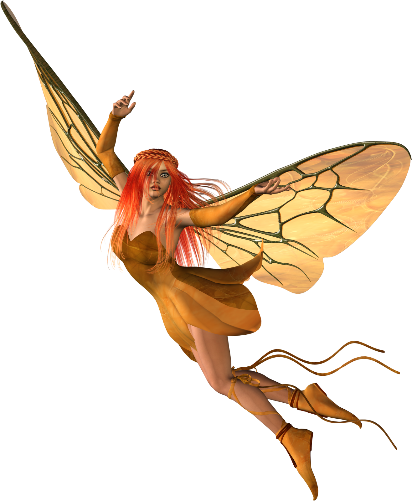 a woman dressed as a fairy flying through the air
