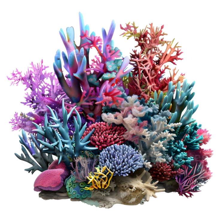 a bunch of colorful corals on a white background