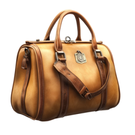 a brown leather bag on a white background