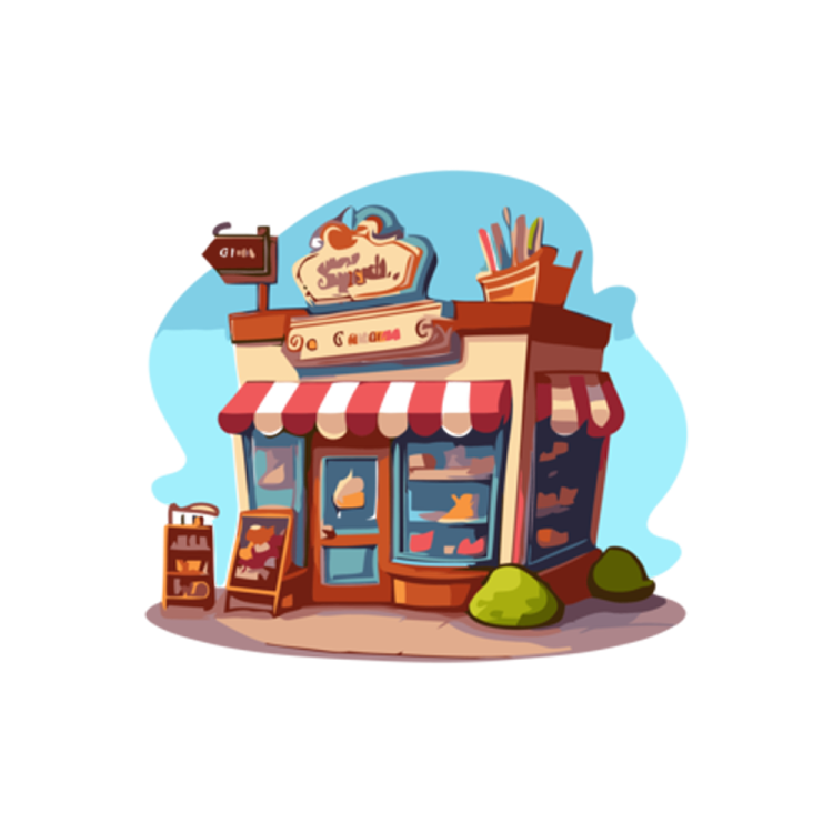 an illustration of a small store with a sign on the front