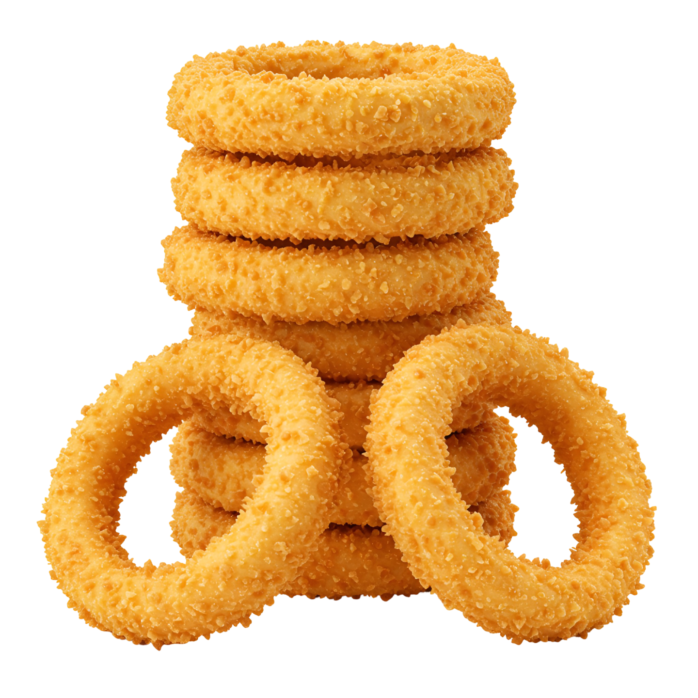 a stack of onion rings on a white background