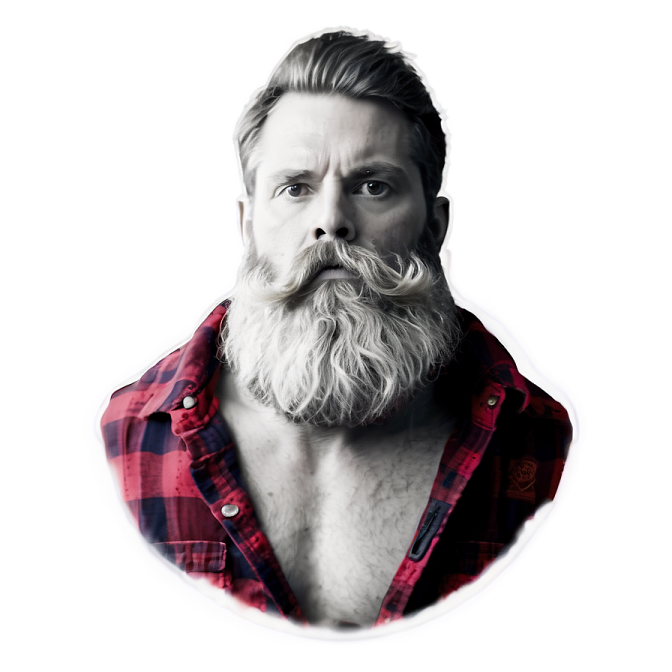 a man with a long beard and a red shirt