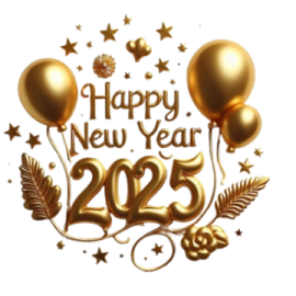 a happy new year with balloons and stars