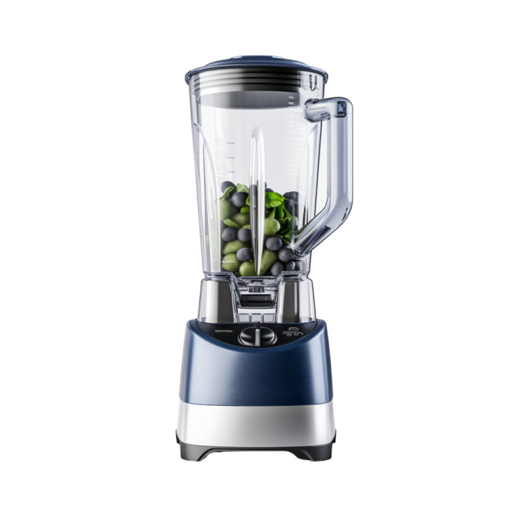 a blender with fruit in it on a white background