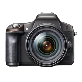 a black digital camera on a white background