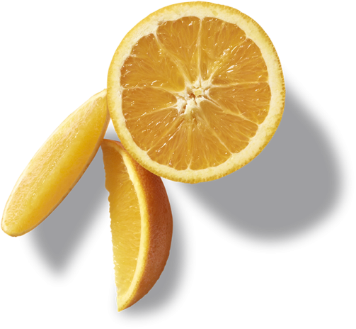 two oranges cut in half