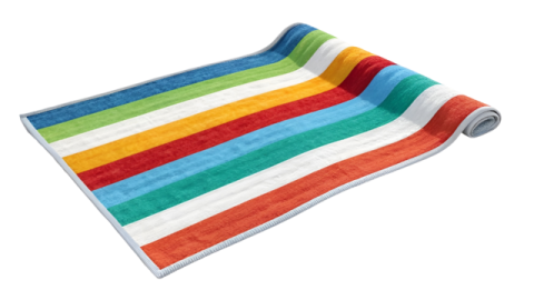 a colorful striped rug on a white background