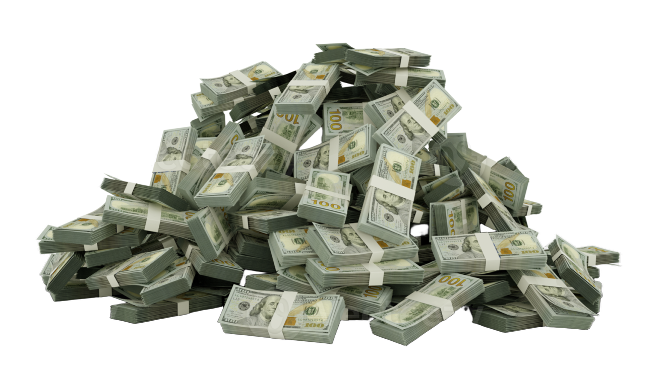 a pile of money on a white background
