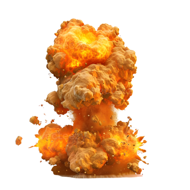an explosion of orange and yellow smoke on white background