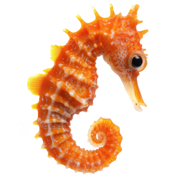 a close up of a seahorse on a white background