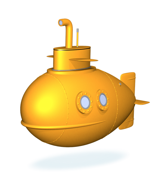 a yellow submarine on a white background