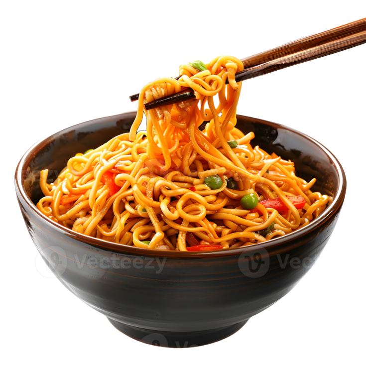 a bowl of noodles with chops