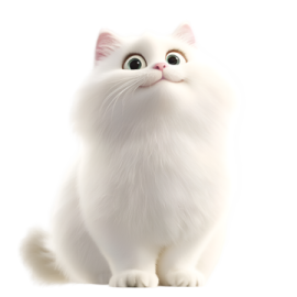 a white cat with green eyes sitting down