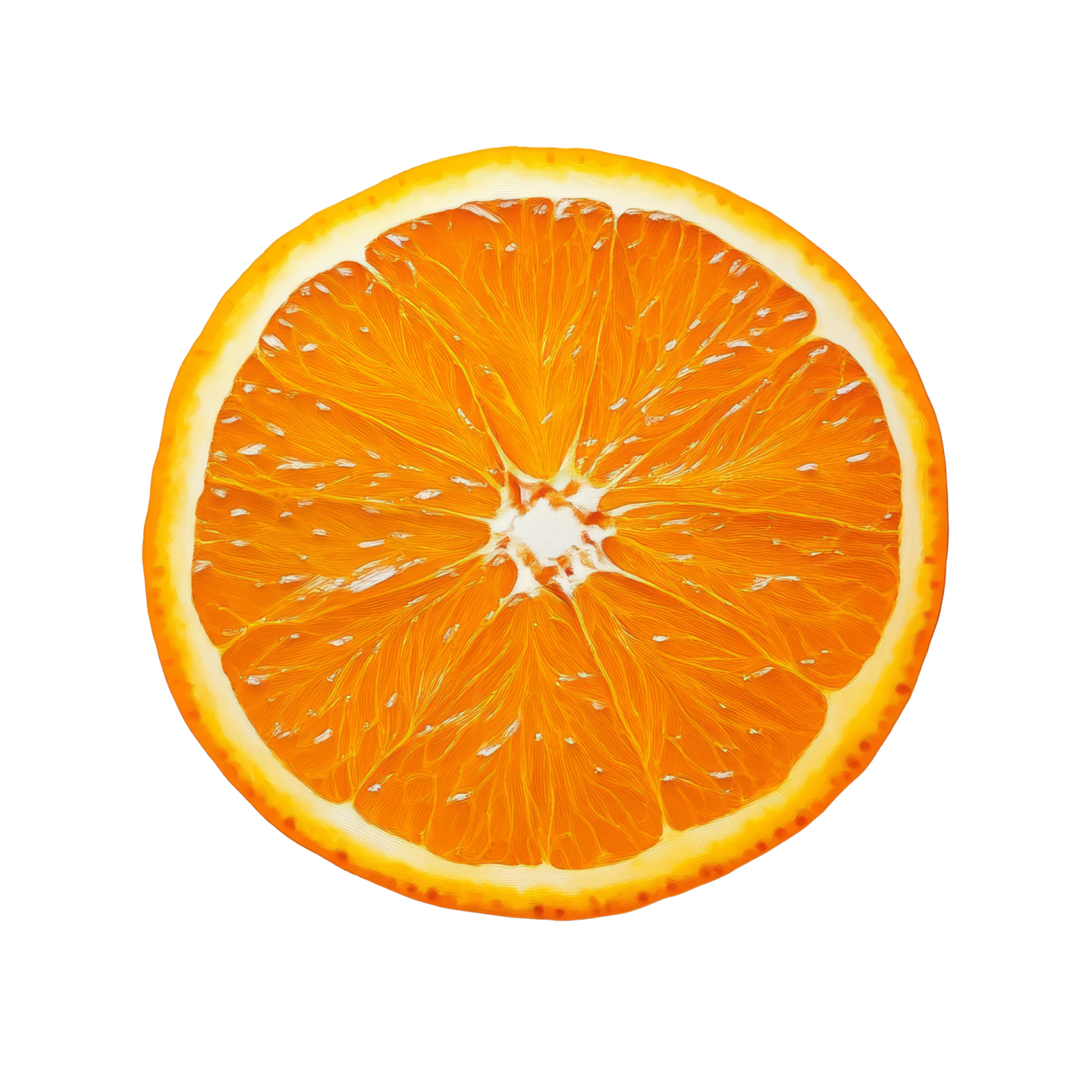 an orange cut in half on a white background