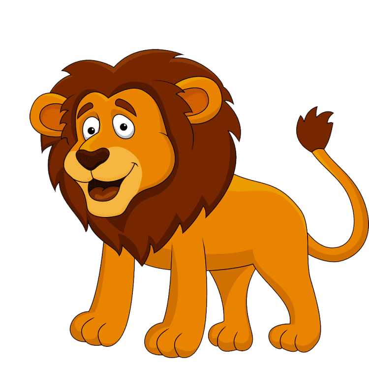a cartoon lion standing and smiling