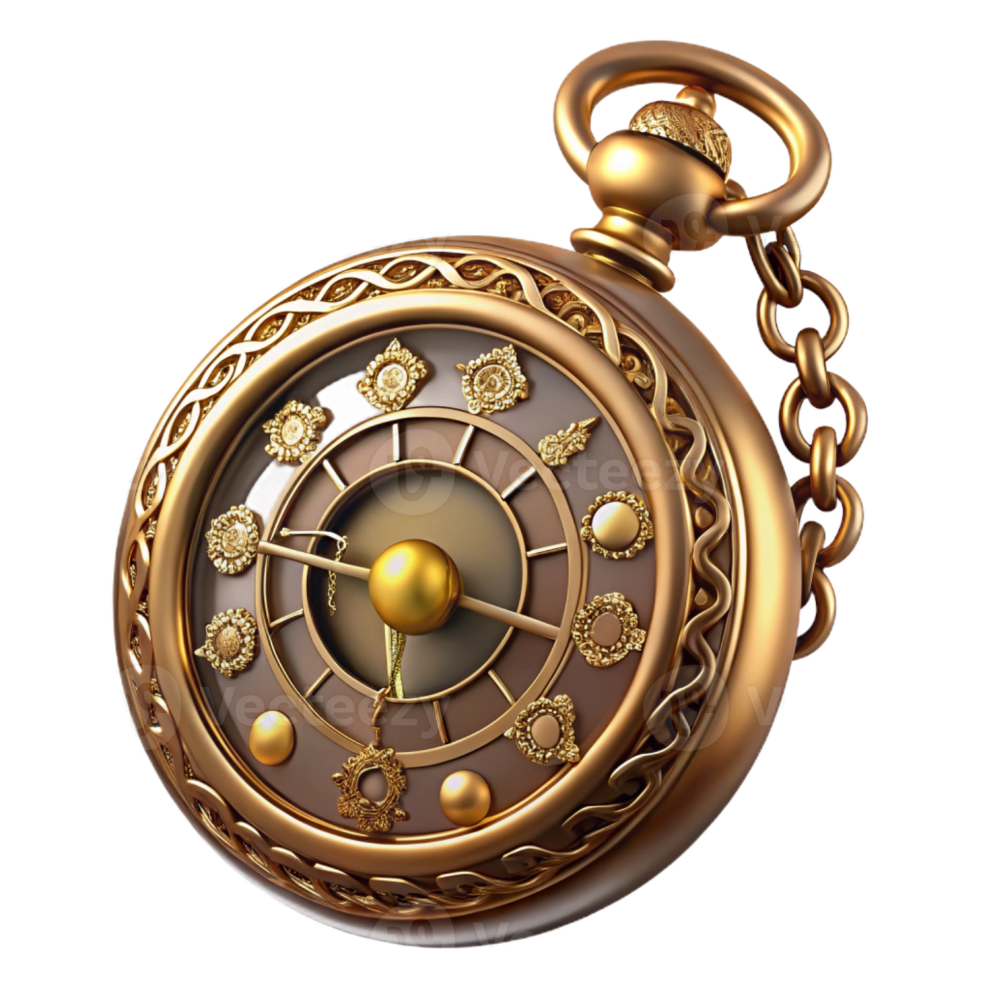 a golden pocket watch with gears and gears