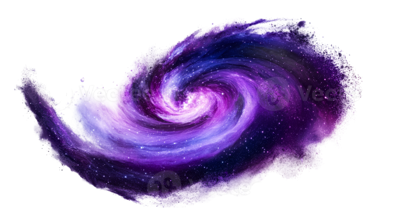a purple and blue spiral galaxy with stars