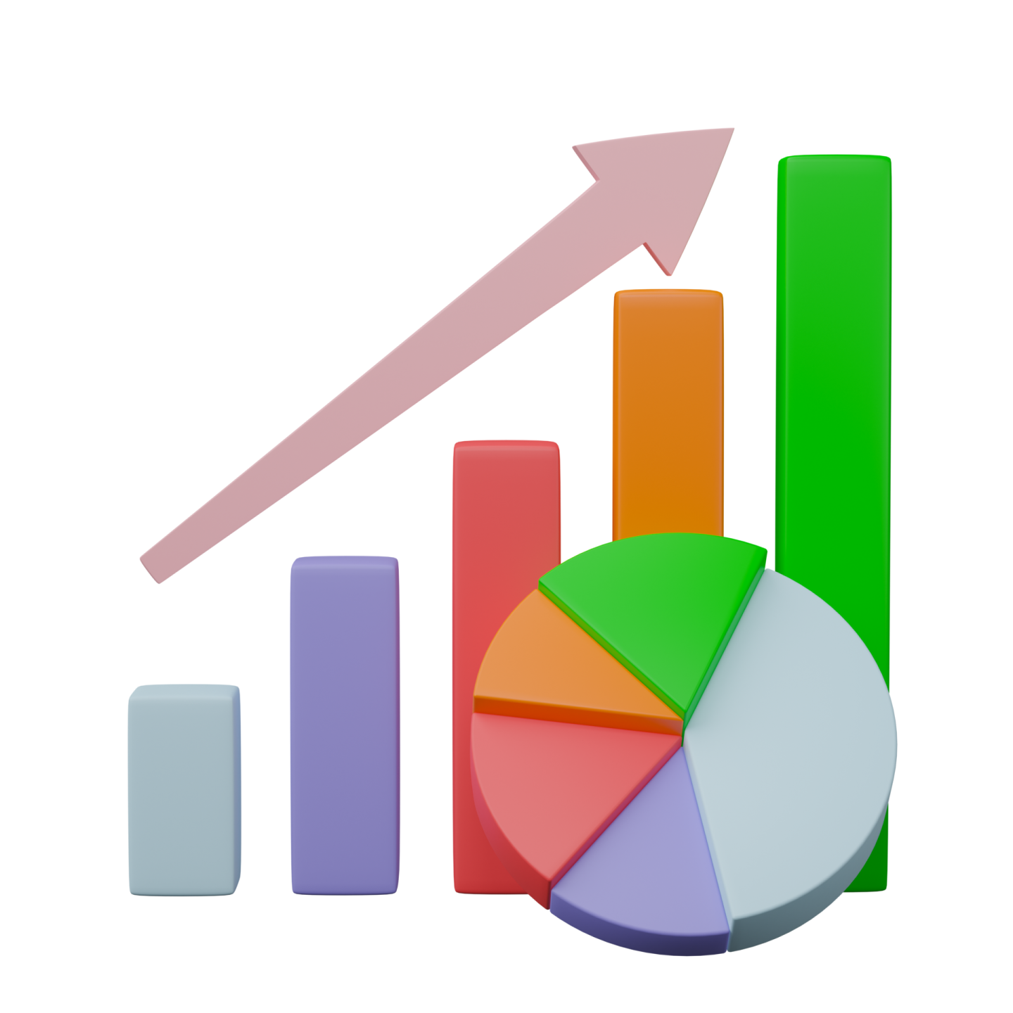 a pie chart with an arrow pointing upward