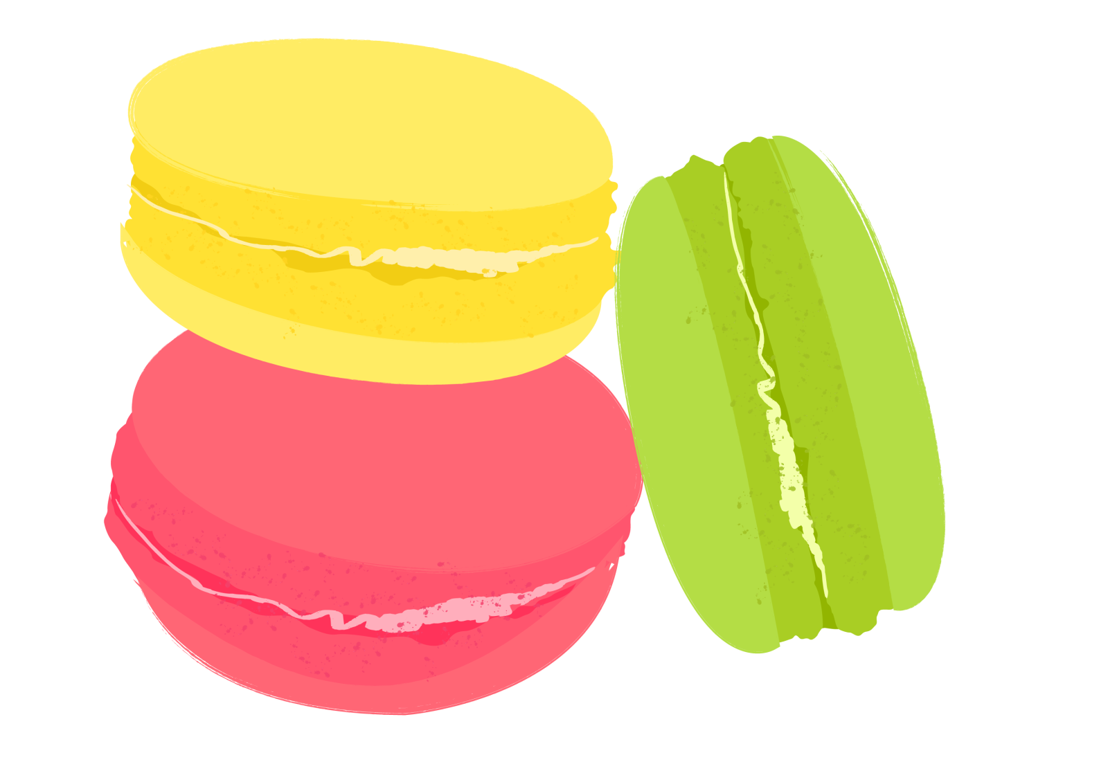 three macaros with different colors on them