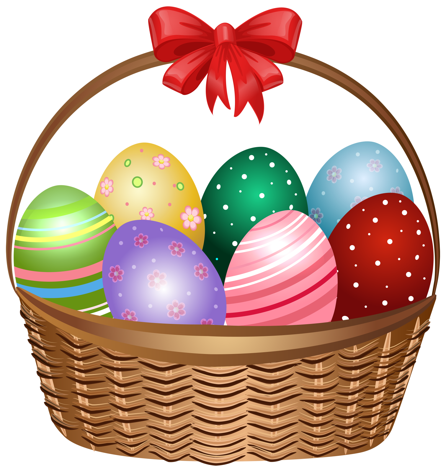 a basket filled with colorful easter eggs