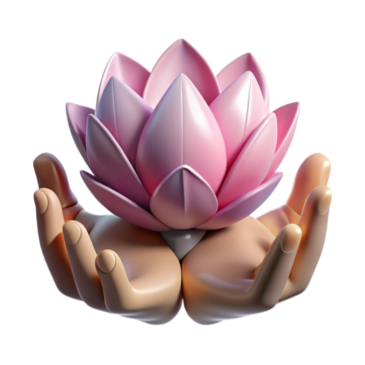 a pink lotus flower sitting on top of two hands