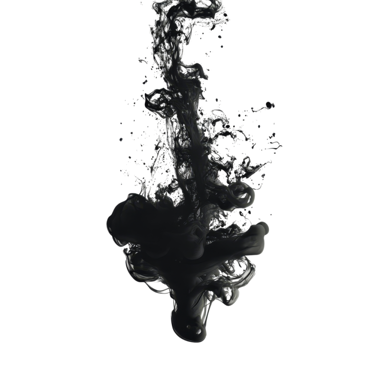 black ink in water on white background