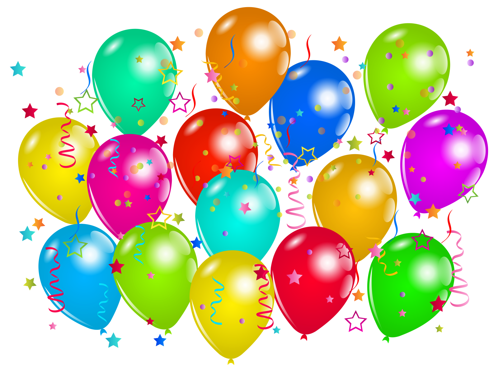 a bunch of colorful balloons with stars