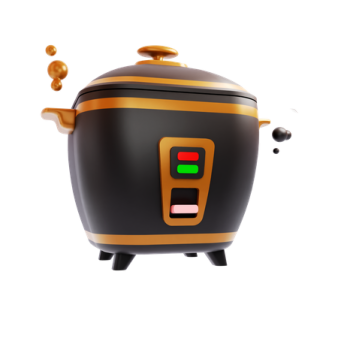 an orange and black rice cooke with a green button