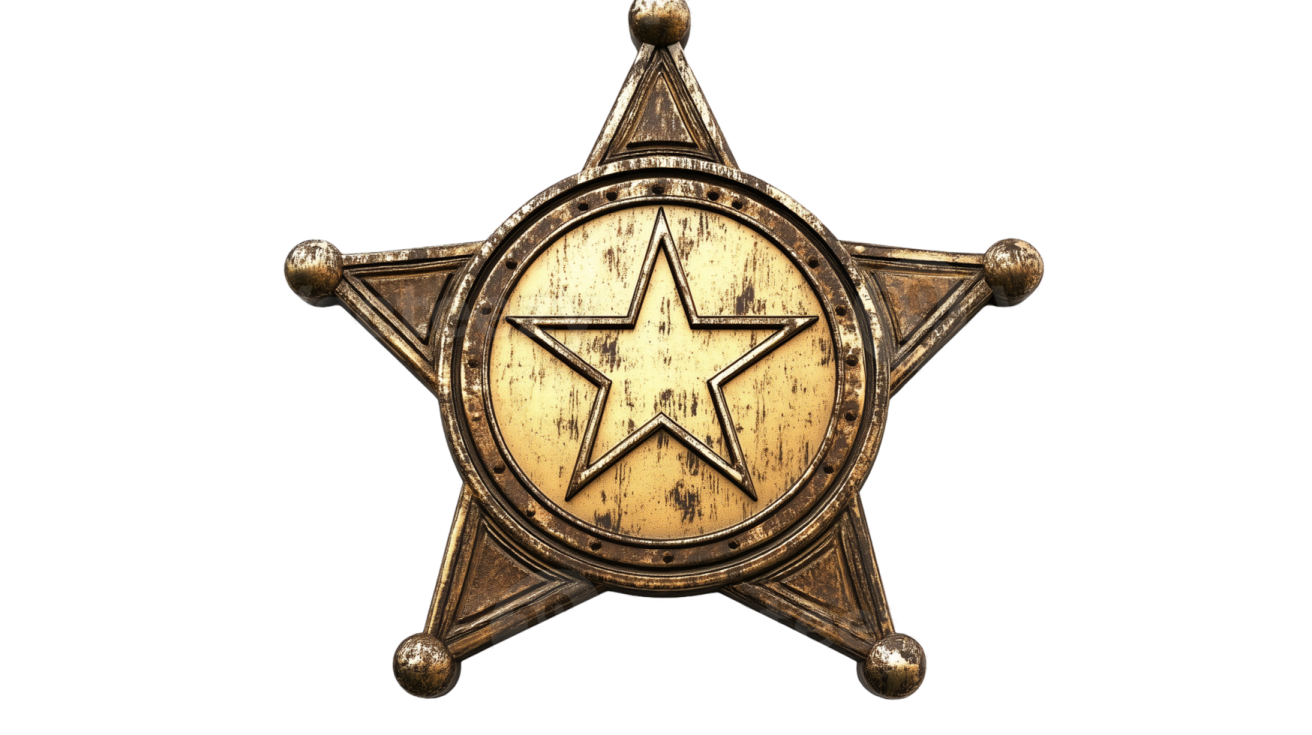an old sheriff badge on a white background