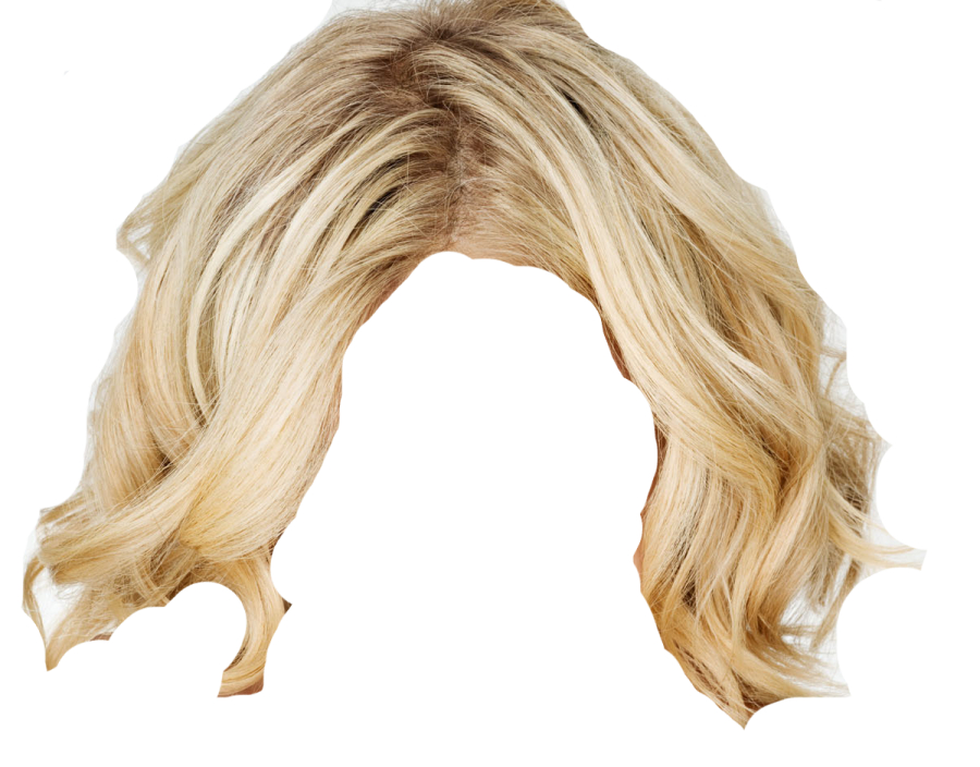 a woman with blonde hair on a white background