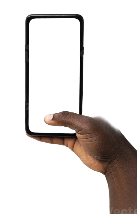a hand holding a smart phone with a blank screen