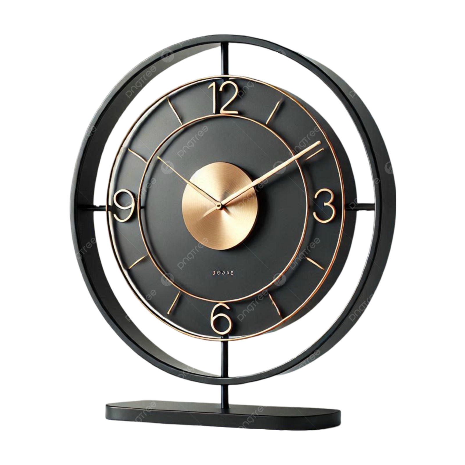 a black and gold clock on a white background