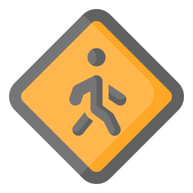 a yellow road sign with a running man