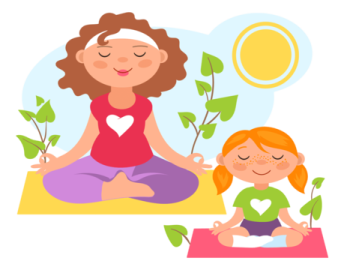 a mother and daughter doing yoga together